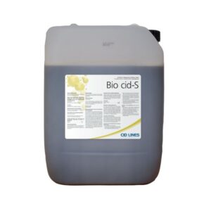 Kanister z ciemnym płynem z etykietą "Bio cid-S" i logo CID LINES.