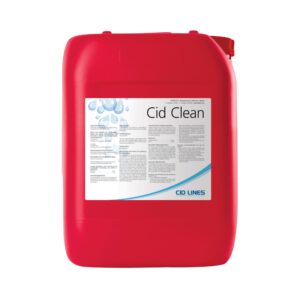 Czerwona plastikowa kanisterka z etykietą "Cid Clean" i logo "CID LINES". Etykieta zawiera tekst i grafikę przedstawiającą krople wody.