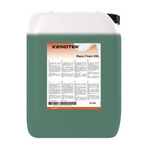 Kanister z etykietą Kenotek Razor Foam XXL, zawierający 23 kg produktu. Etykieta zawiera informacje w kilku językach.